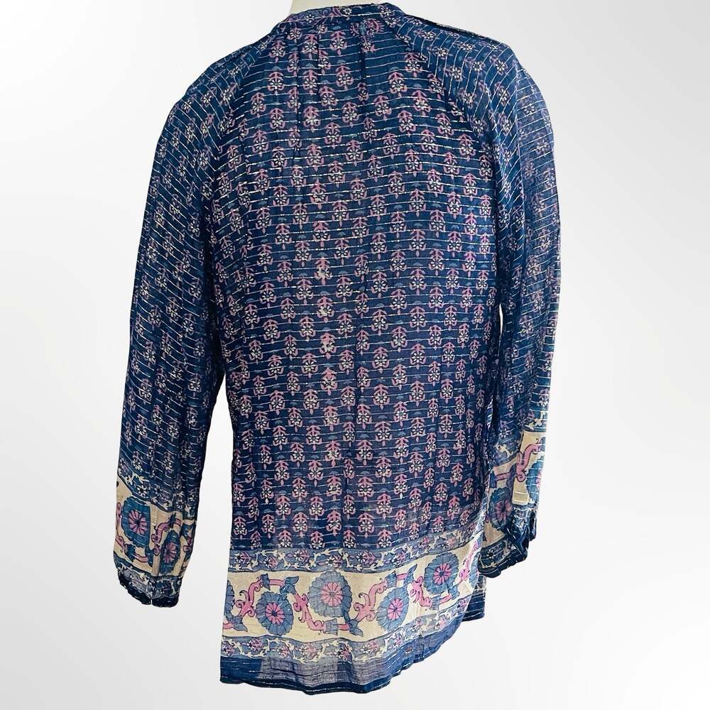 Joie Navy Blue Purple Flowy Floral Silk Boho Blouse Top Size S - Picture 3 of 7